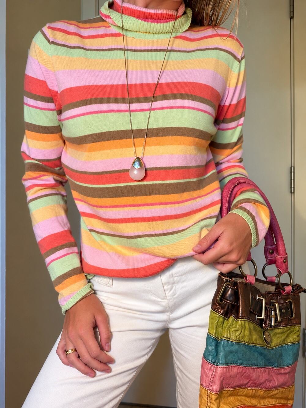 Vintage Pastel Striped Turtleneck Sweater